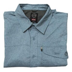 Wrangler ATG Button Up Shirt Hiking Men's L Blue Pockets Outdoor Performance